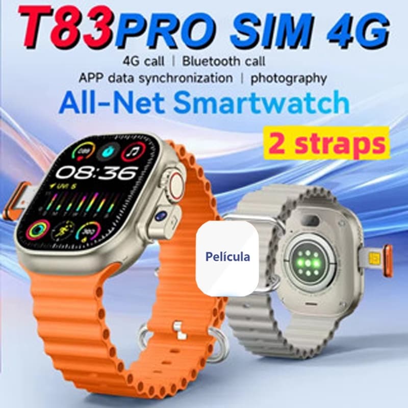 ‌Relógio Inteligente T83 Pro com Slot para Cartão SIM, Wi-Fi e 4G , Smart Watch 9 Ultra , Chamada de Vídeo , Rastreador