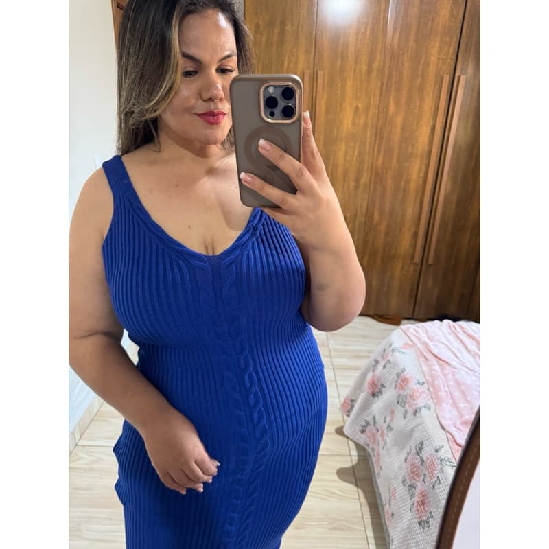 Vestido Midi Plus Size Festa de Tricô Modal Vestido Midi Canelado Vestido Tubinho Plus
