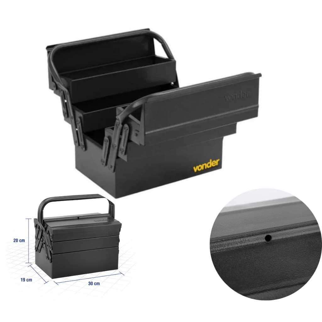 Caixa de ferramentas,, Metálica pequeno de aço Para Ferramenta 30cm 5 Gavetas Preta Vonder