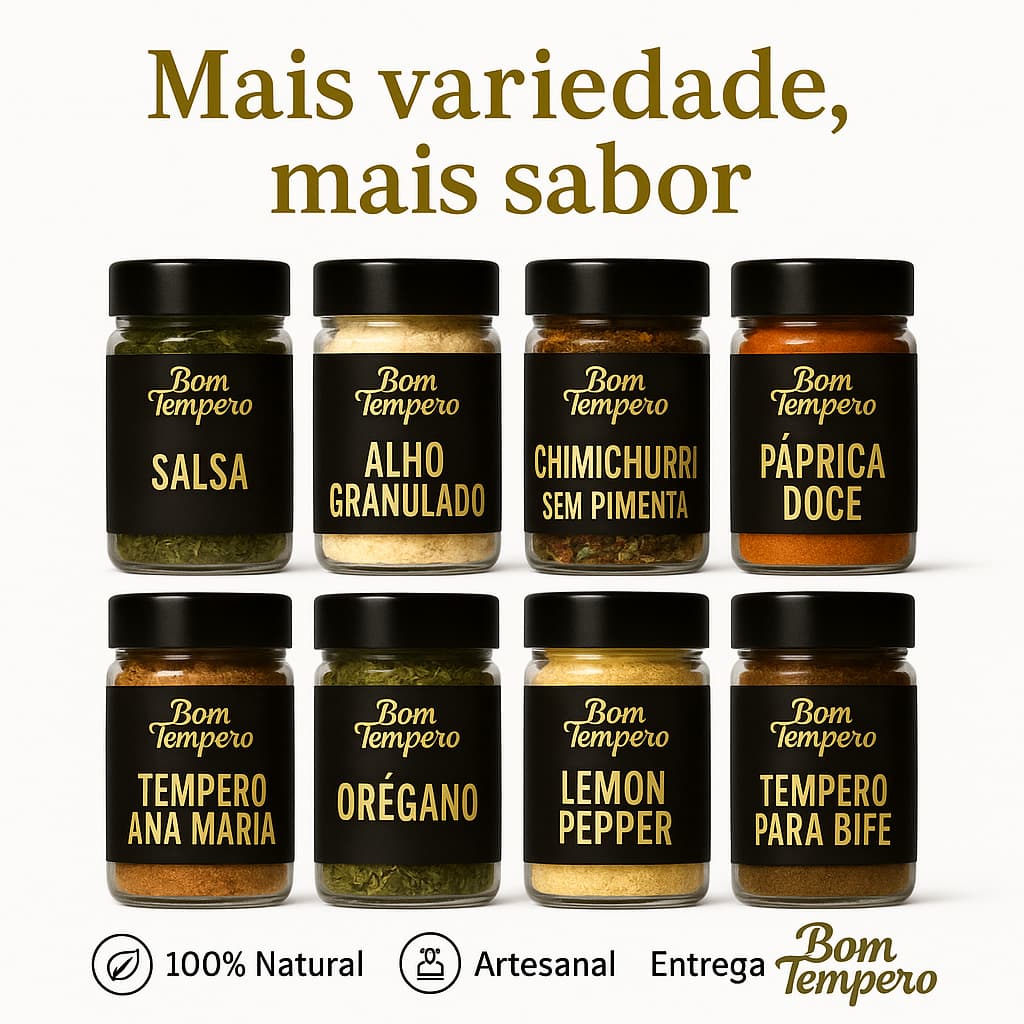 Kit Bom Tempero 400g com 8 Temperos Naturais Artesanais – Frete Grátis com Cupom
