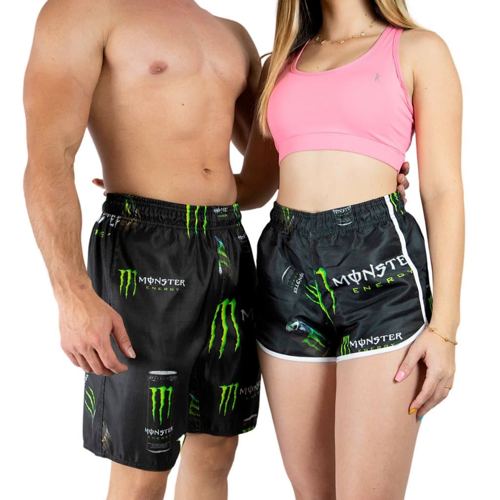 Shorts Moda Praia Kit Casal Mosão Monster Energetico Bebida Tac Tellc/ Elastano Envio Imediato