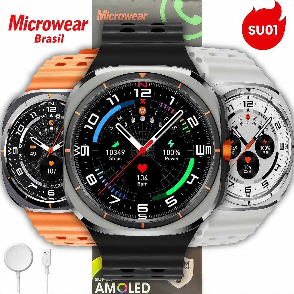 Relógio Smartwatch SU01 47mm GPS Integrado Responde WHATSAPP TELA AMOLED MICROWEAR