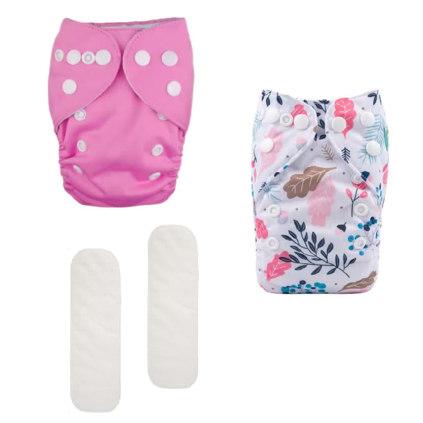 Kit 2 fraldas recém-nascido bebê prematuro + 2 absorventes ecológico