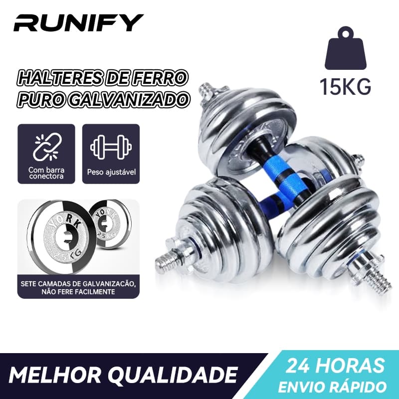 Kit Treino Halteres Com Barra Musculação Até 15kg Ajustável