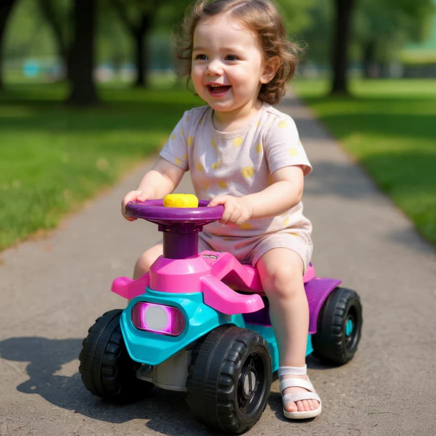Quadriciclo Andador Gira Gira Menina 1 a 3 Anos - 16kg Cert Inmetro - C/Buzina e Volante - Inmetro