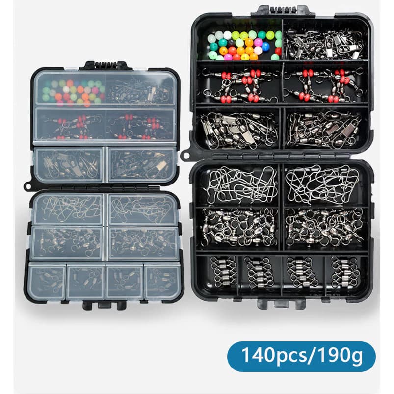 Kit De Ferramentas De Pesca: Iscas, Pesos, Giradores, Clipes E Conectores Em Caixa