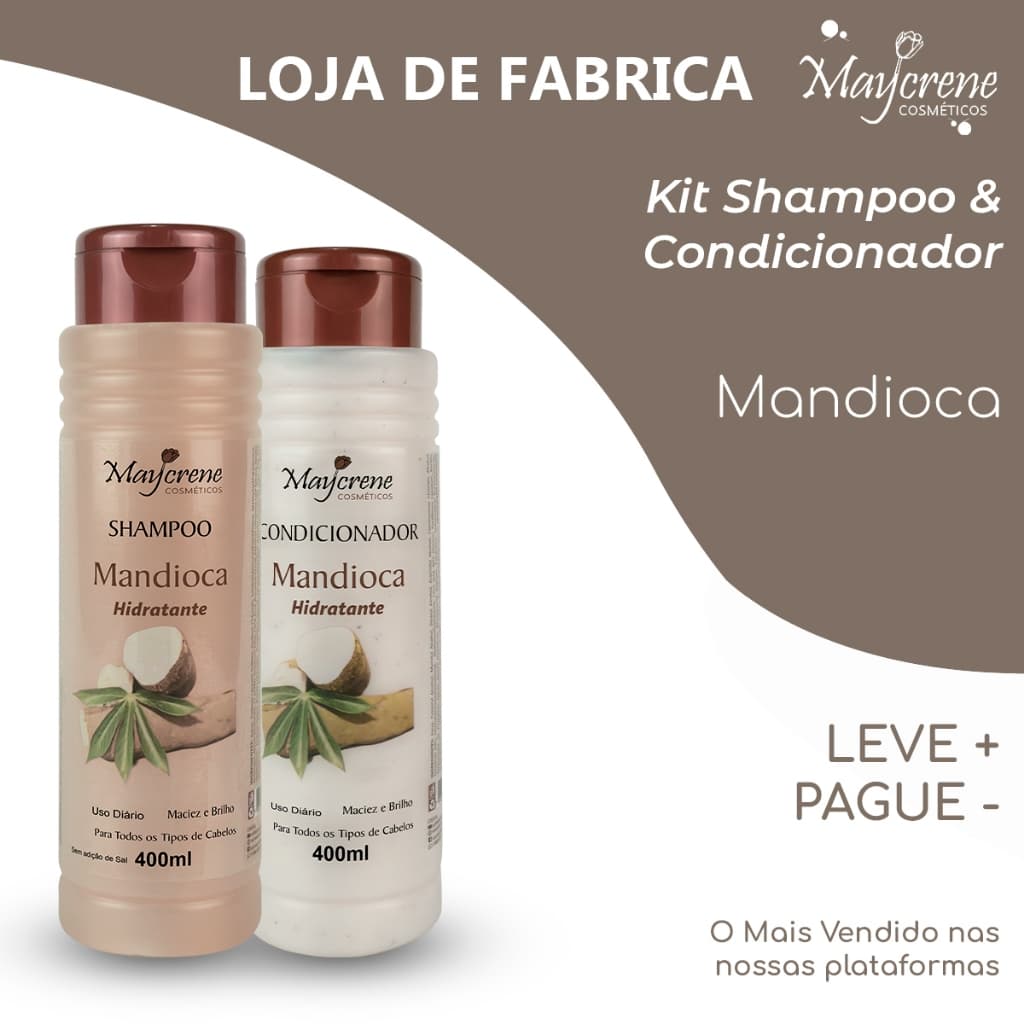 Kit Mandioca Hidratante 400ml – Shampoo + Condicionador – Brilho e Maciez