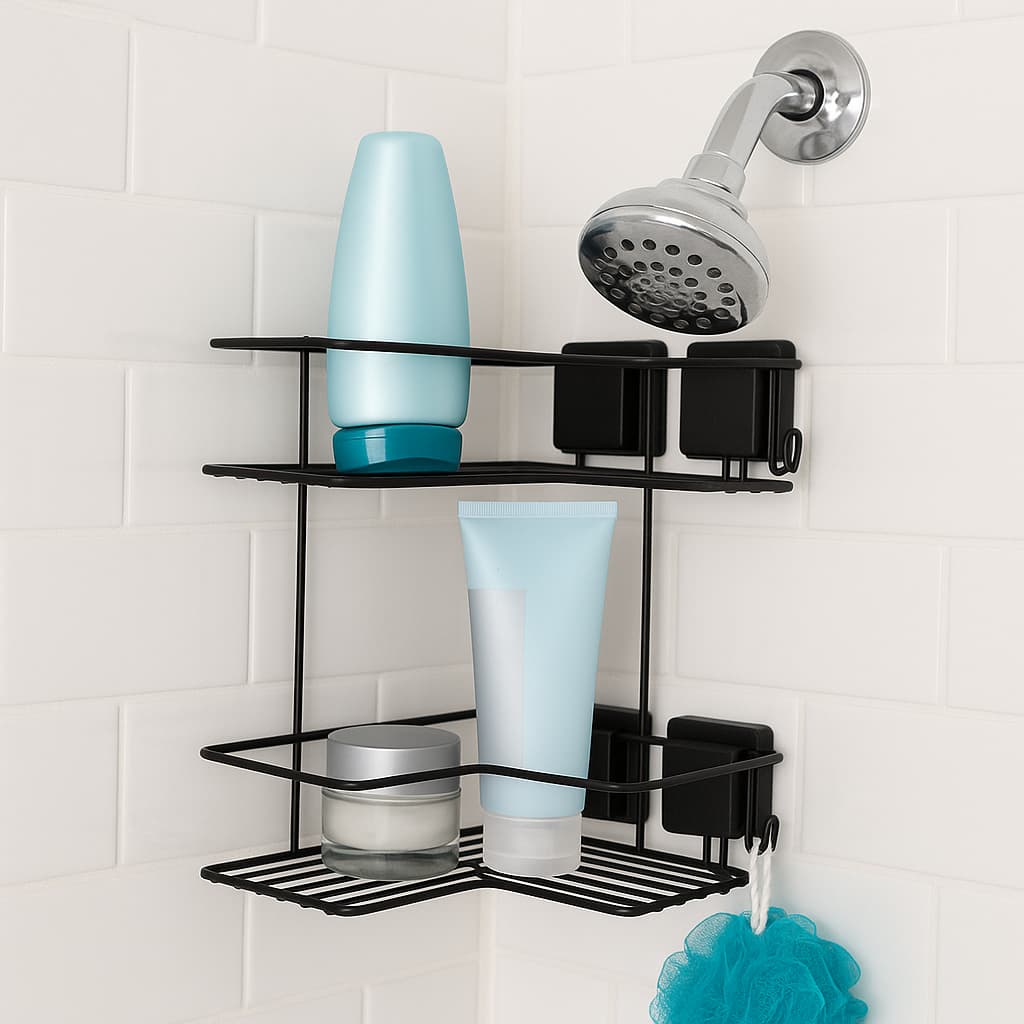Suporte Porta Shampoo Duplo Parede Ventosa Sem Furo Para Box Preto