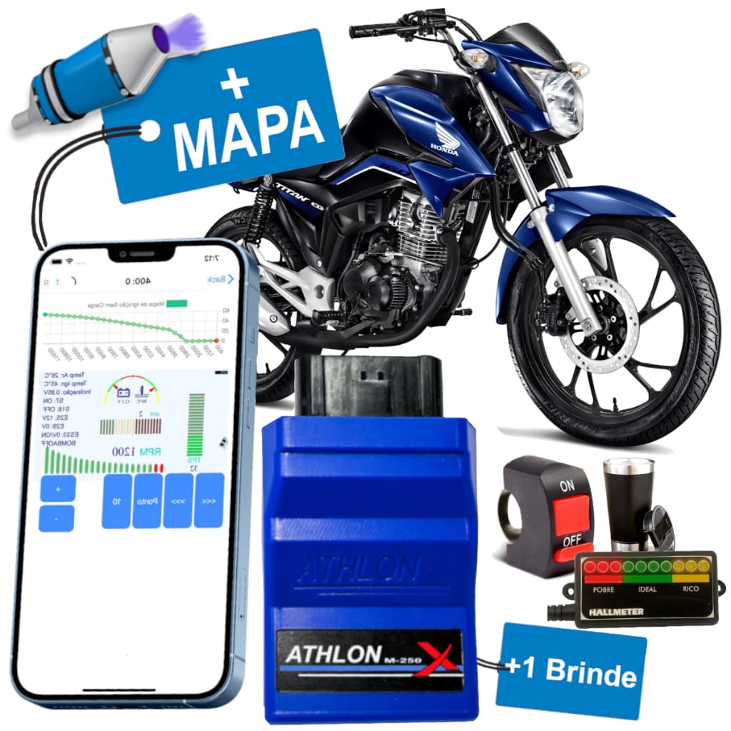 Nova Central Athlon Módulo Injeção Programável Para Motos Honda Aumentar Potência Moto App Fogo Escape Pipoco Two Step