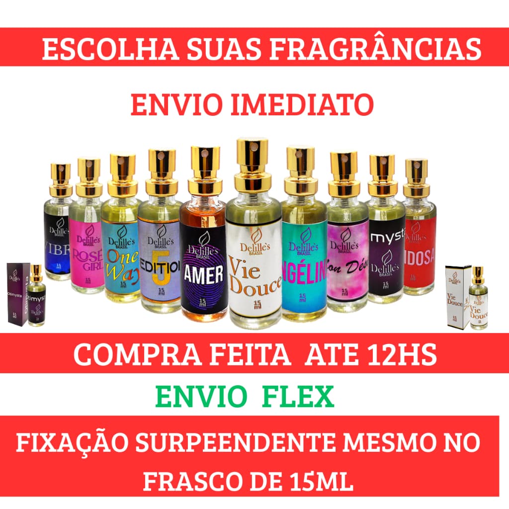 KIT 10 PERFUMES 15ML IMPORTADOS MASCULINOS E FEMININOS ALTA FIXAÇÃO +200 BORRIFADAS DELILLE'S BRASIL PREMIUM ORIGINAL