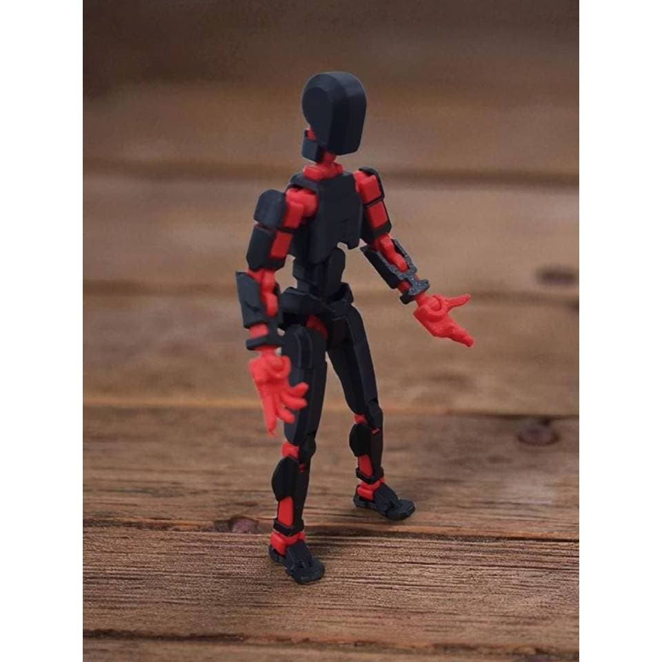 Boneco DUMMY DESMONTADO Brinquedo Articulado 13 cm Action Figure 3D  (Preto/Vermelho)