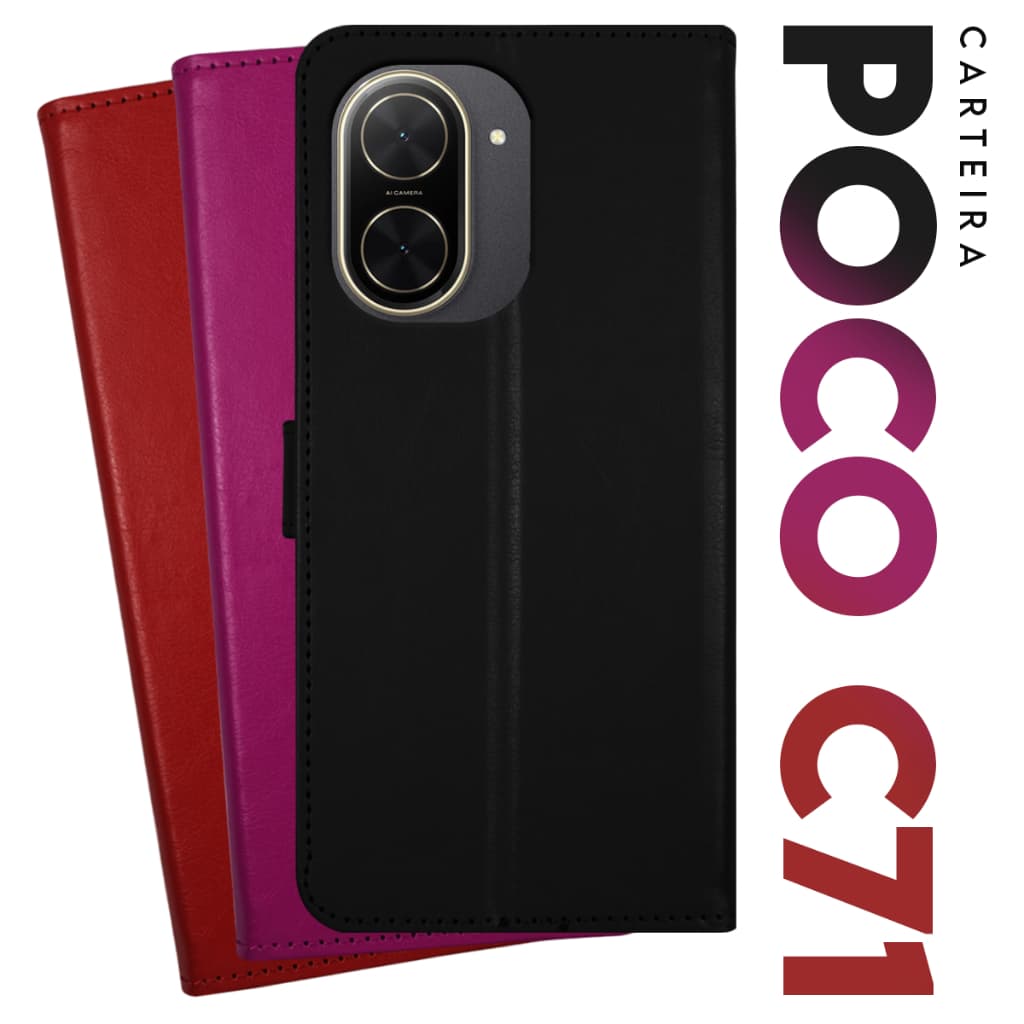 Capa Case Capinha Carteira Flip Cover Couro Sintético PRETA Para Xiaomi Poco C71 tela 6.88 pol Cell in Power25