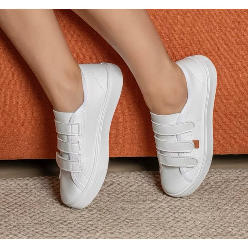 Sapato Feminino Branco com Velcro Confortável Promoção