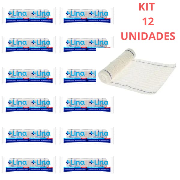 Kit 12un Faixa Curativo Atadura Crepom Crepe 6cm x 1,8m  LINA 13 Fios Alta Qualidade Absorção Elasticidade c/ ANVISA