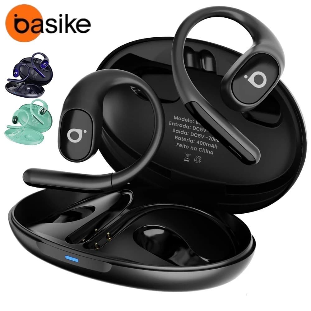 Basike Fone de ouvido Bluetooth 5.4 OWS fone de ouvido esportivo sem fio HiFi bateria de longa duração 40H