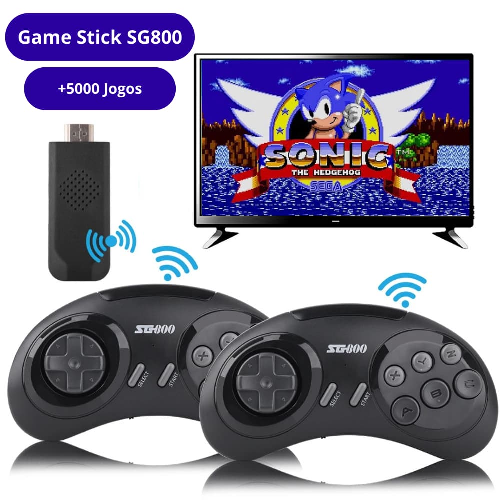 Vídeo Game Stick SG800 Retrô Mega Drive 5000+ Jogos Clássicos 2 Controles Sem Fio