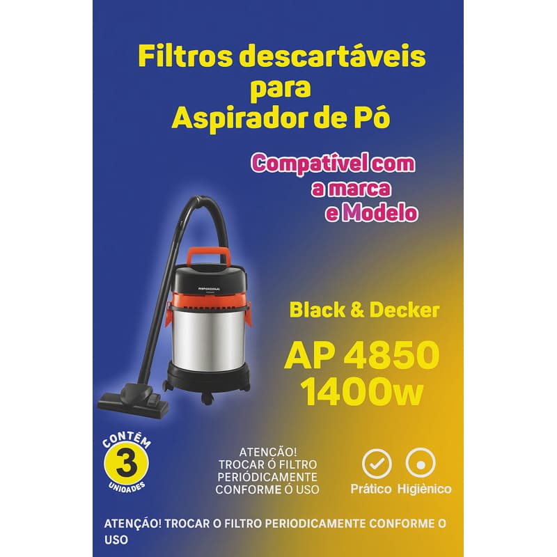 Filtro Saco Papel para Aspirador de Pó Black e Decker AP4850