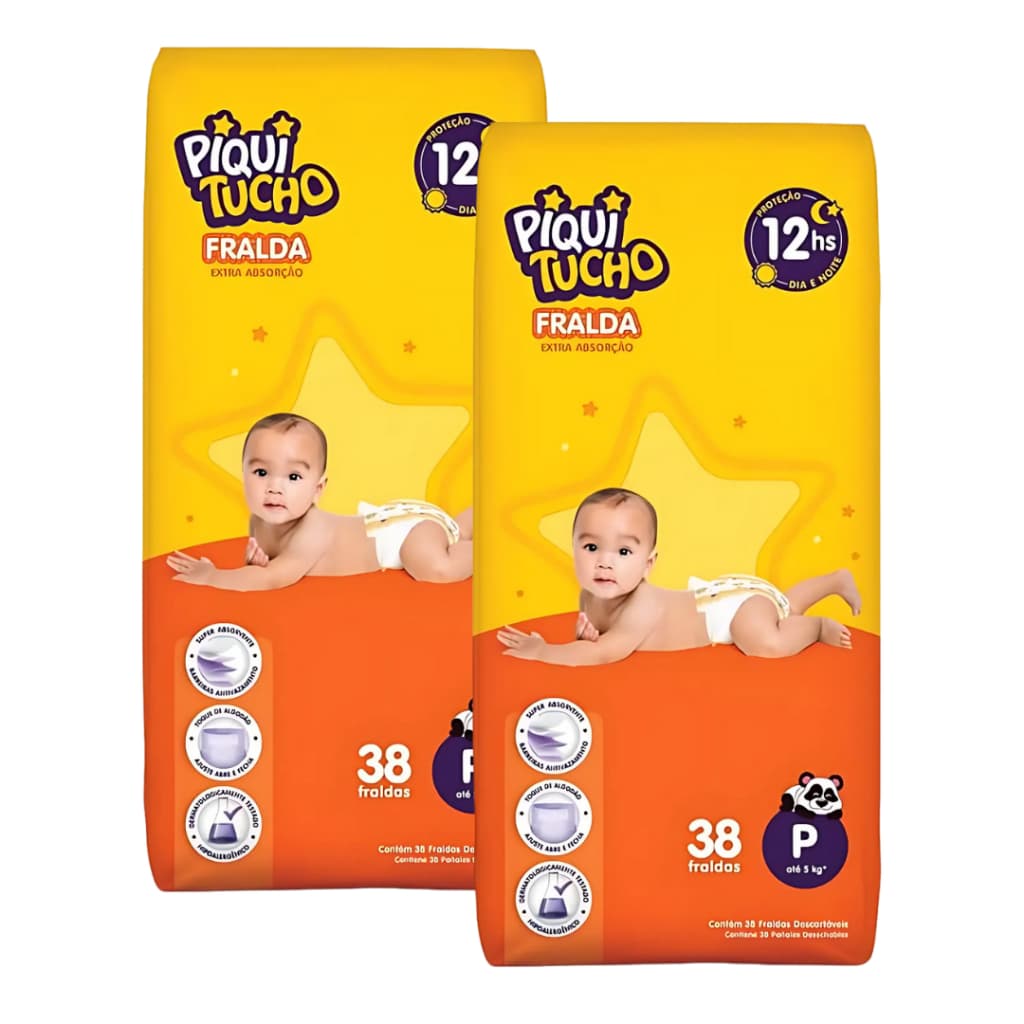 Kit Com 2 Pacotes Fralda Infantil Piquitucho Mega Extra Absorção Diurna Noturna Barato