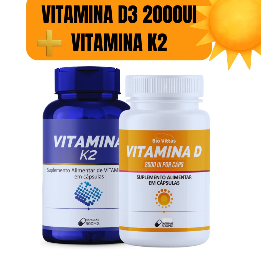 Vitamina D3 2000ui + Vitamina K2 | Vitamina ossos | Imunidade| 60 - 120 Cápsulas - Bio Vittas