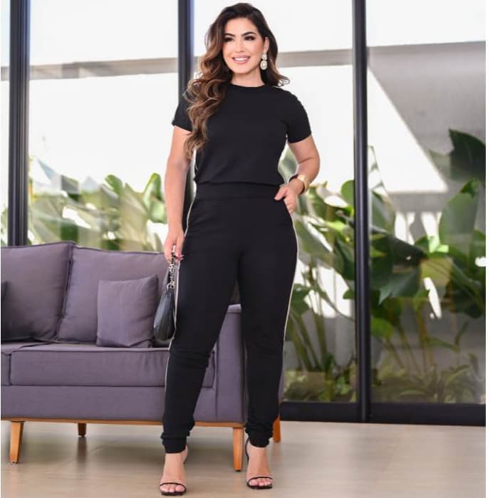 Conjunto Feminino Casual Blusa Calça Elegante em Moletinho Premium com Listras Academia Fitness Elegante Roupa Feminina