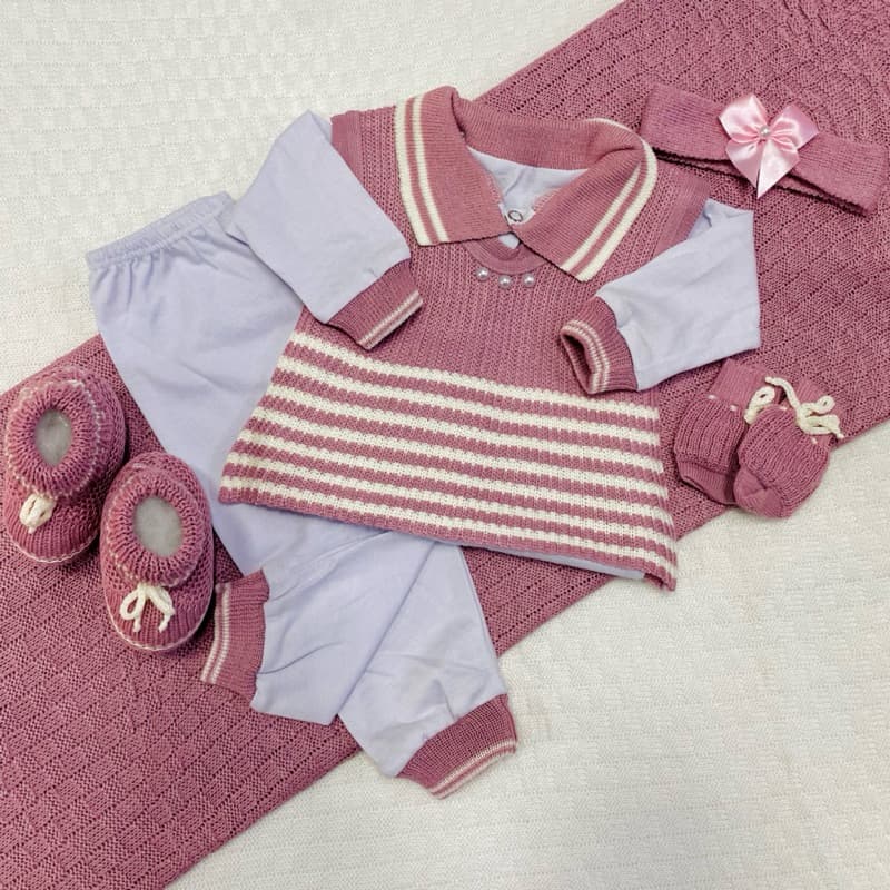 Kit 7 Peças Saída De Maternidade Completa Trico Feminino E Masculino RN Recém Nascido Manta Touca Luva