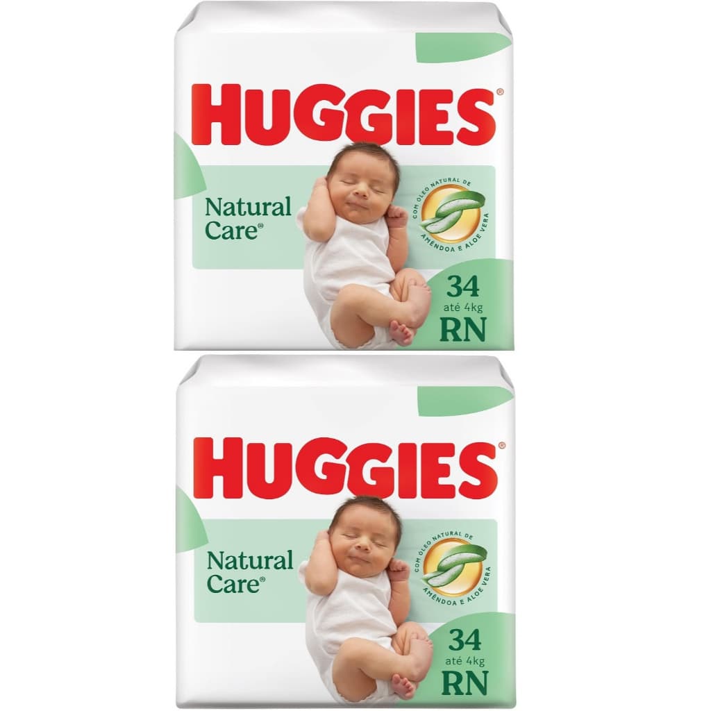 Kit 2 pacotes Fralda Huggies RN Recém Nascido até 4kg 34un Cada - Total 68un