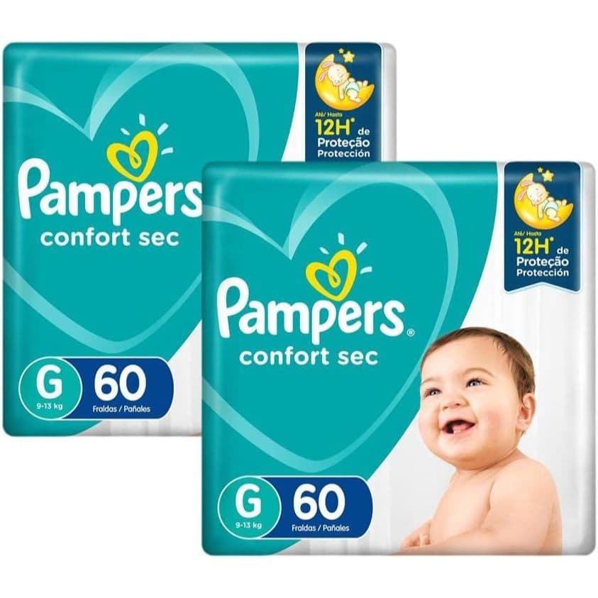 Kit 2 Pcts Fralda Pampers Confort Sec G 9-13kg 60un cada - Total 120un