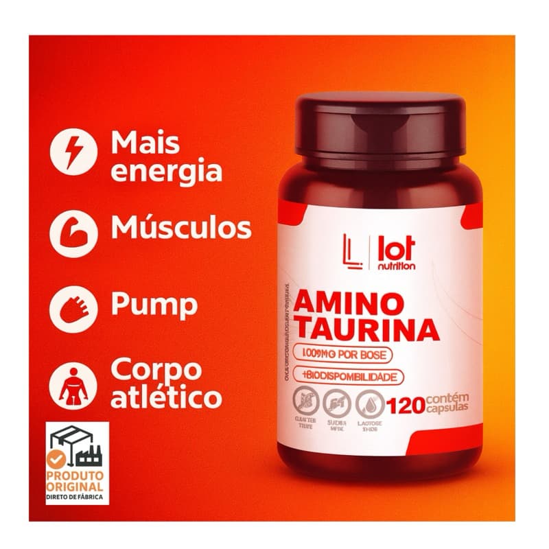 Taurina 1000mg 120 Cápsulas Energia Pré Treino Performance Pump Lot Nutrition
