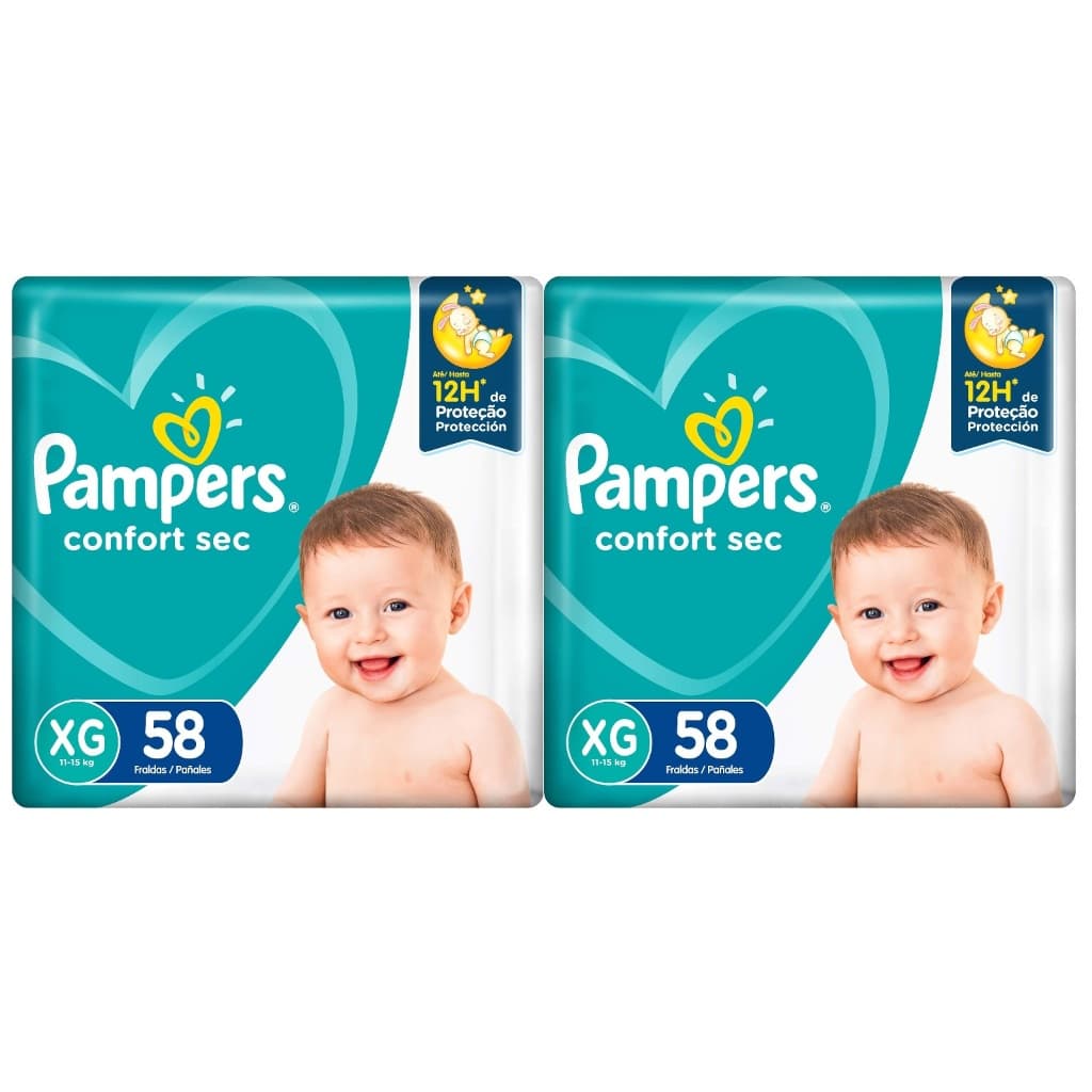 Kit 2ptes Fralda Pampers Confort Sec XG 11-15kg 58un cada - Total 116un