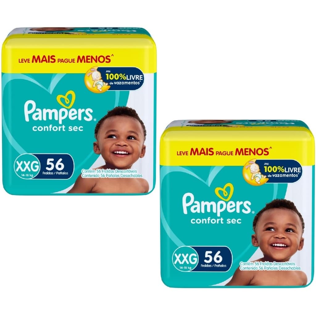 Kit 2 pacotes Fralda Pampers Confort Sec XXG +14kg 56un cada - Total 112un
