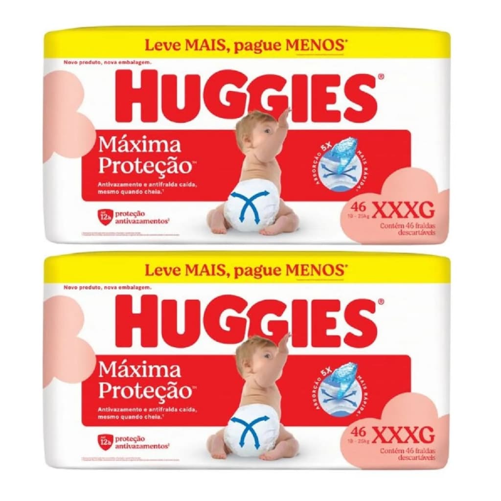 Kit 2ptes Fralda Huggies Máxima Proteção Hiper XXXG 46 Unidades cada - Total 92un