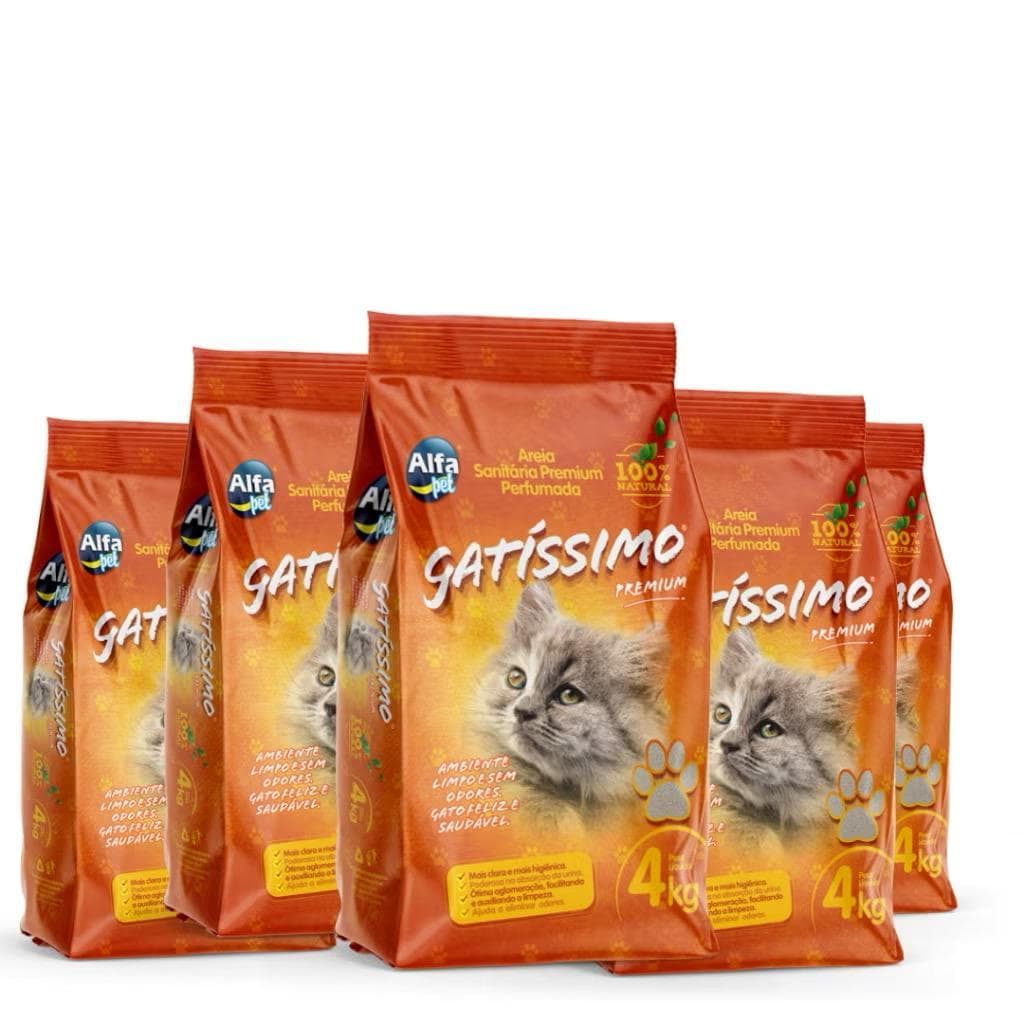 Kit 5un. Areia Sanitária com perfume  Higiênica Para Gatos Anti Odor Gatíssimo Pacote de 4kg