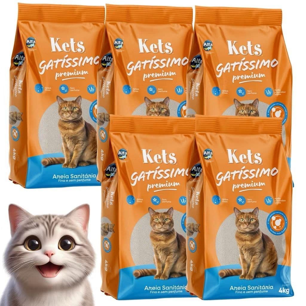 Kit 5 un. Areia Sanitária sem perfume Higiênica Para Gatos Anti Odor Gatíssimo Pacote de 4kg total 2.0 k.g