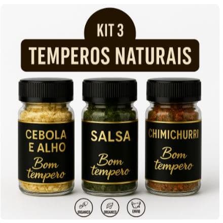 Kit| 3 Temperos Naturais Exclusivos -Bom Tempero- Cebola e Alho Desidratados, Salsa e Chimichurri