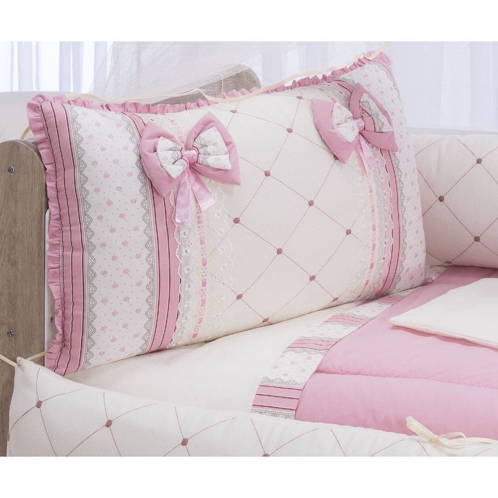Kit Enxoval Para Berço Bebê Padrão Americano 10 Peças Essence Menina Luxo + Saia De Berço