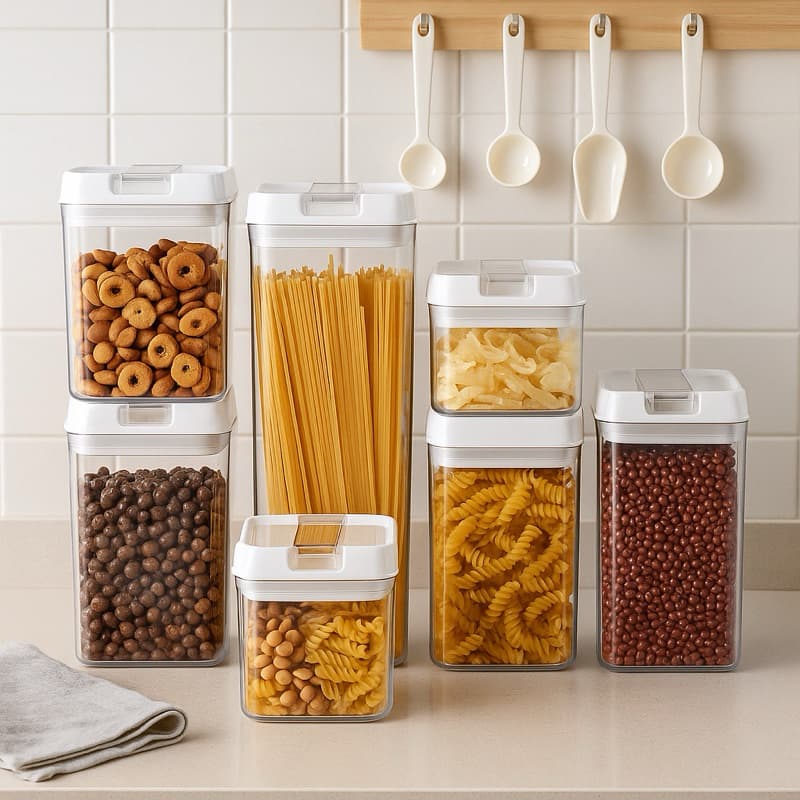 Conjunto Kit de Potes Organizadores de Alimentos Herméticos em Acrílico Transparente - Multiuso com Tampa