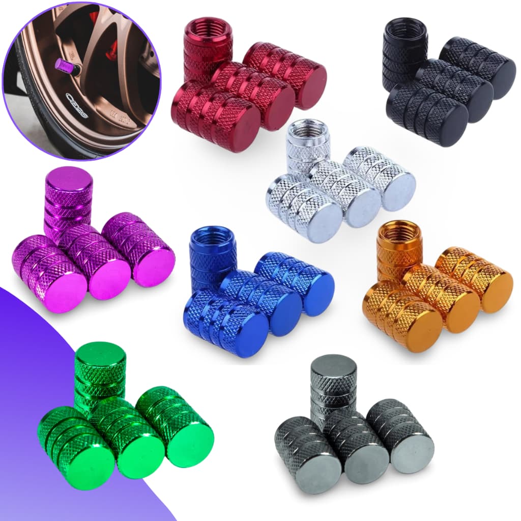 kit Tampinha Tampas Da Válvula Do Pneu De Carro De Metal Aluminio Carro Biquinho Moto Bicicleta Bike