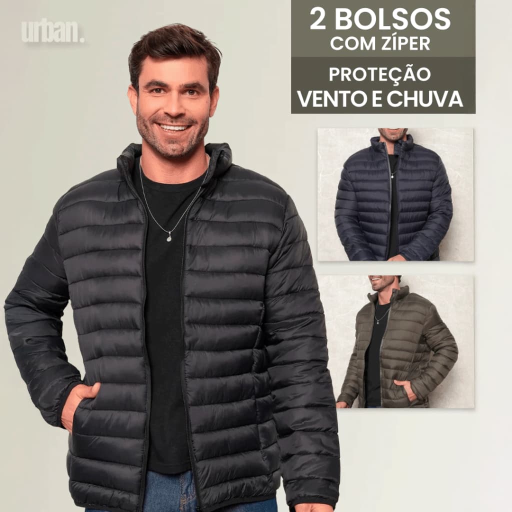 Jaqueta Puffer Nylon Térmica Masculina Bobojaco Moda Inverno Capuz Removível