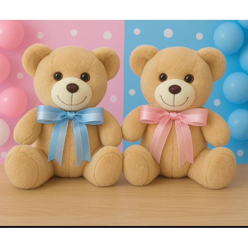 Urso Chá Revelação Azul e Rosa Macio Articulado