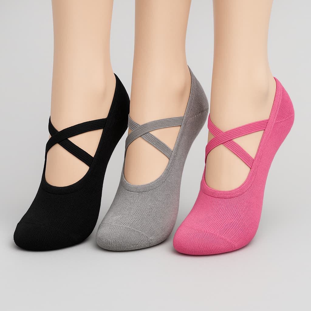 Conjunto 6, 3 ou 1 Par Meias Sapatilha Adulto Feminina Antiderrapante Pilates Yoga Fitness 34 - 39