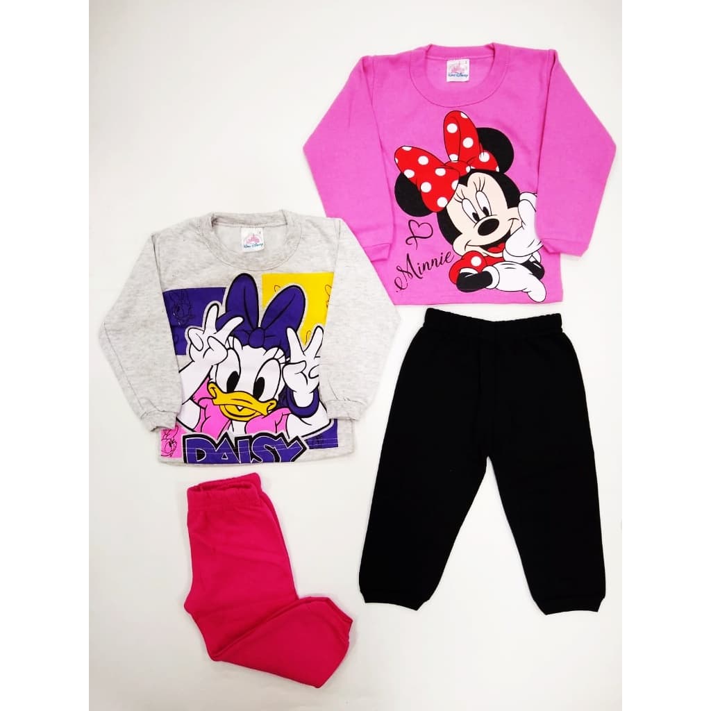Kit 2 Conjuntos Sortidos Moletom Personagem Infantil, Casaco Moletom com Punho e Calça Moletom, Tamanhos 1 ao 8