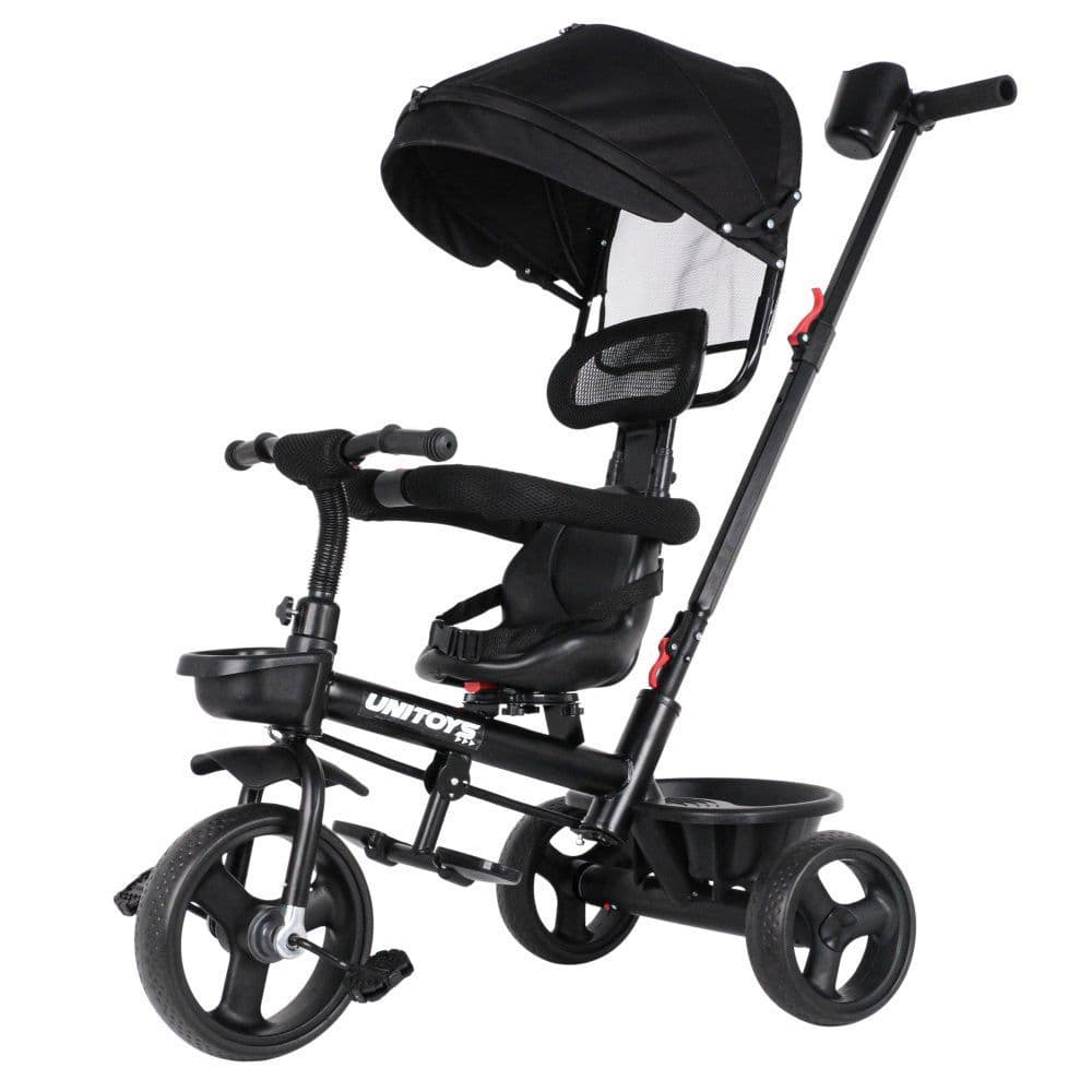 Triciclo Infantil Confort Preto com Empurrador Removível Até 25kg Unitoys