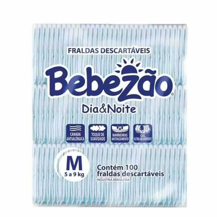 FRALDA NOTURNA BEBEZAO DIA E NOITE PACOTE COM 100 UNIDADES VÁRIOS TAMANHOS - GEL ABSORVENTE, AJUSTE CONFORTÁVEL