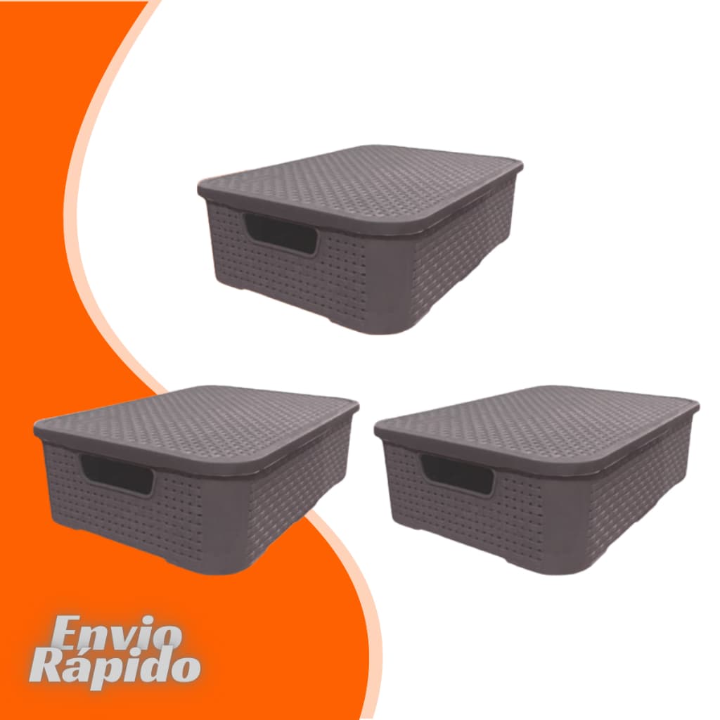 3 X Caixa Organizadora Rattan 15 Litros Cesto Plástico Multiuso Organizador Cozinha Armario Banheiro