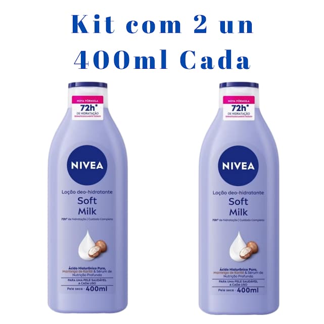 kIT Com 02 -  Loção Hidratante NIVEA Soft MilK 400ml cada -Hidratação intensa Pele seca