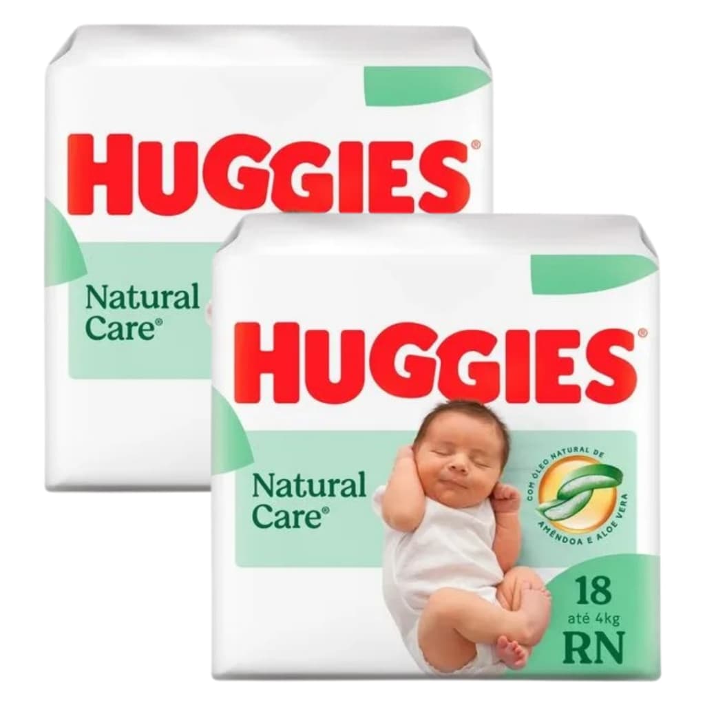 Fraldas Descartáveis Promoção Kit com 2 Pacotes Huggies Natural Care RN - 36 Recém Nascido
