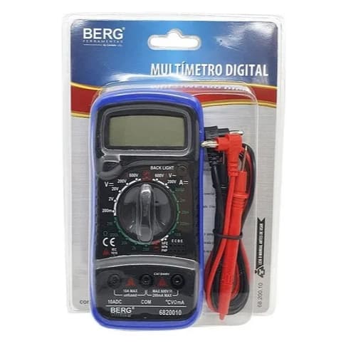 Multímetro Digital Berg CAT II 1000V Profissional Visor Digital Iluminado com Bip - 6820010