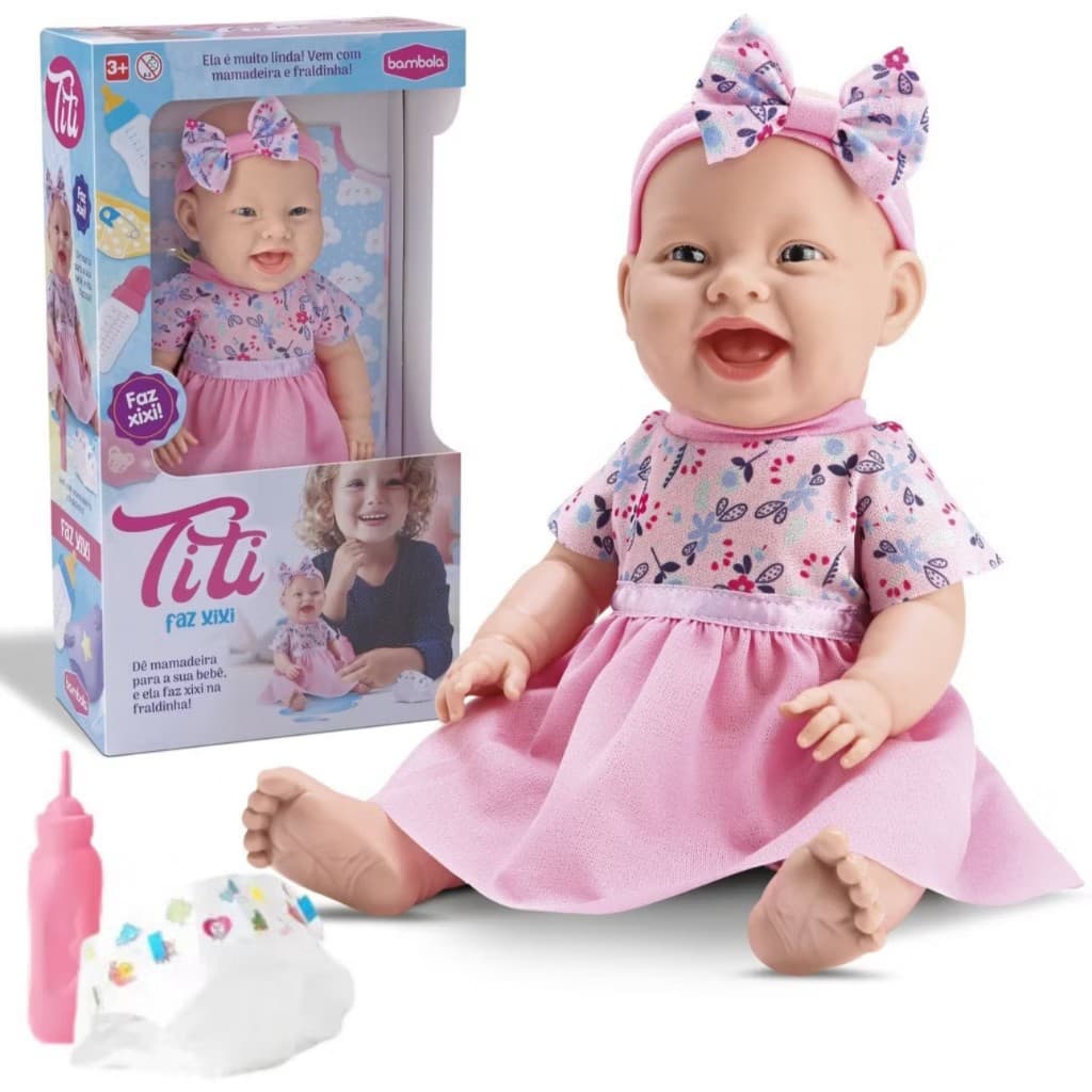 Boneca Titi Faz Xixi Com Mamadeira E Fraldinha - Bambola
