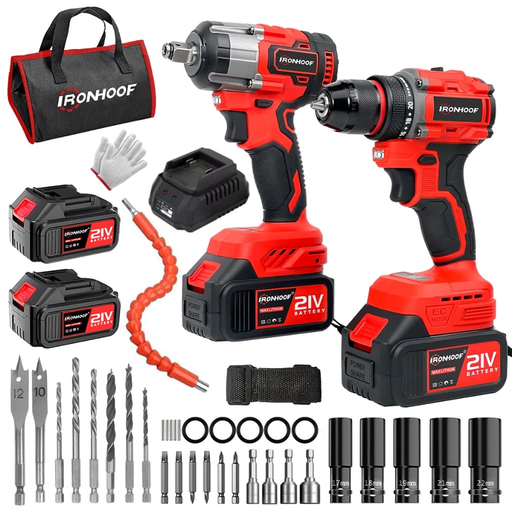 ​​Kit 2 ​​Furadeira Parafusadeira ​Elétrica​ e Chave de Impacto  21V Brushless Sem Fio Profissional