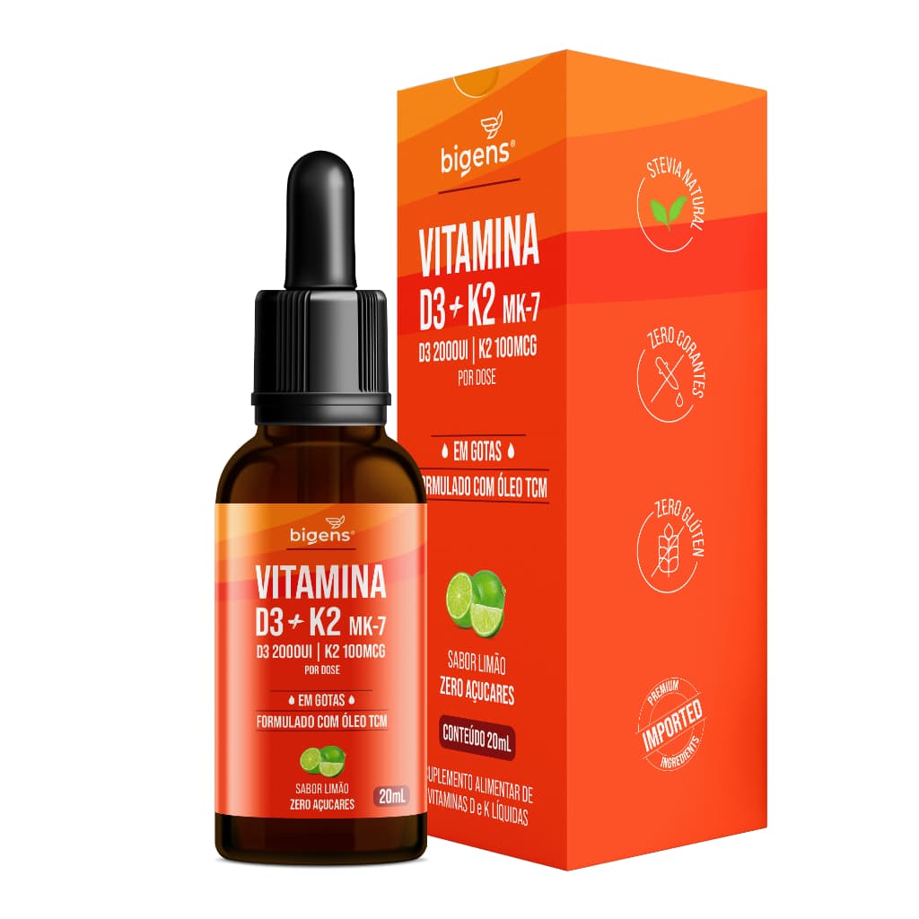 BIGENS VITAMINA D3 2000UI + K2 MK7 100MCG LIMÃO 20ML BIOGENS